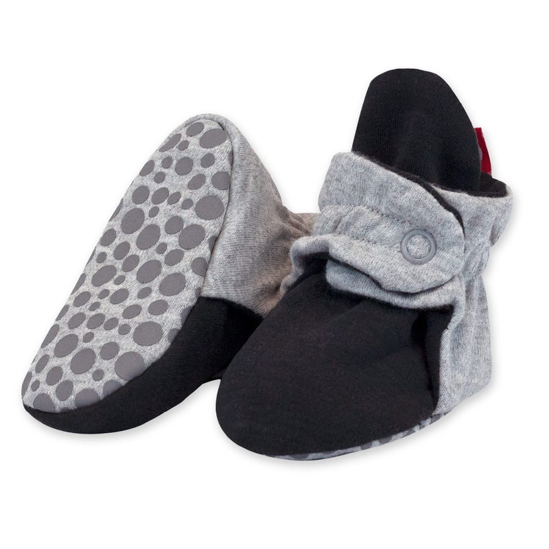 Zutano Unisex Organic Cotton Baby Booties With Gripper Soles, Gray Heather/Black, 6M - Image 1